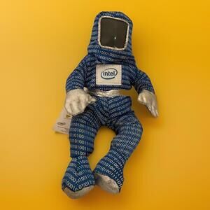 Intel Man Blue with Binary 1s and 0s Bunny Suit Astronaut 8" Plush RARE 1997